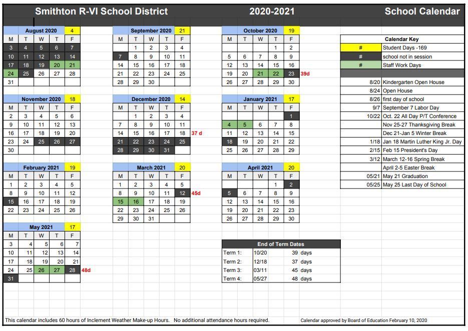 202021 School Calendar Smithton RVI School District