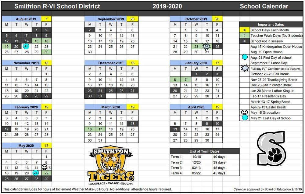 School Calendar 2019-20